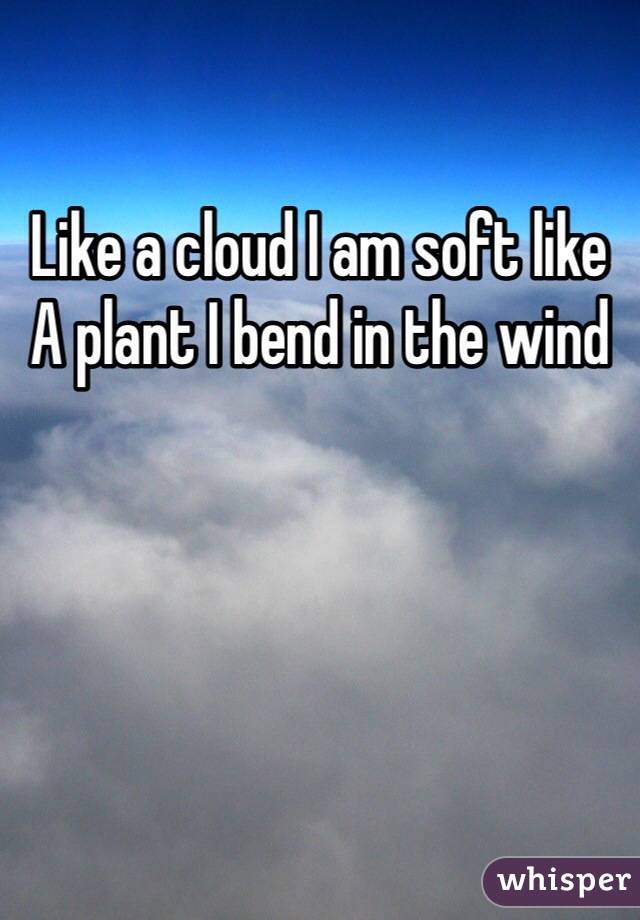 Like a cloud I am soft like A plant I bend in the wind