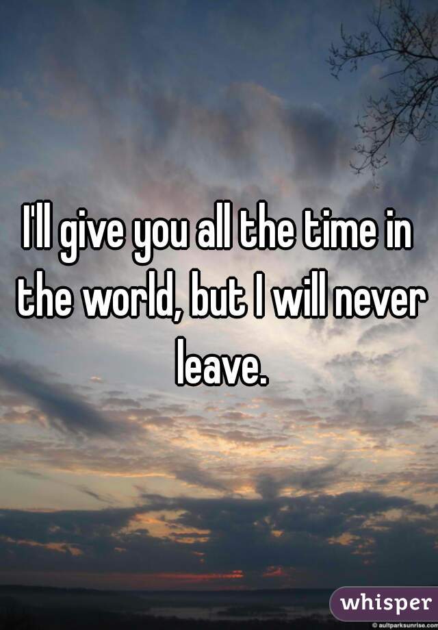I'll give you all the time in the world, but I will never leave.