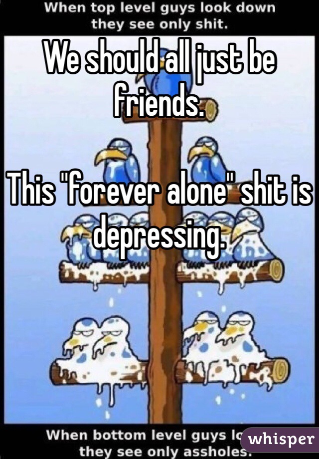 We should all just be friends. 

This "forever alone" shit is depressing.