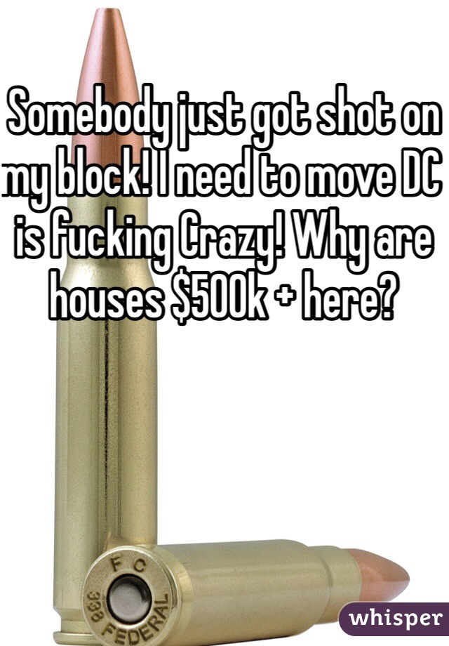 Somebody just got shot on my block! I need to move DC is fucking Crazy! Why are houses $500k + here?