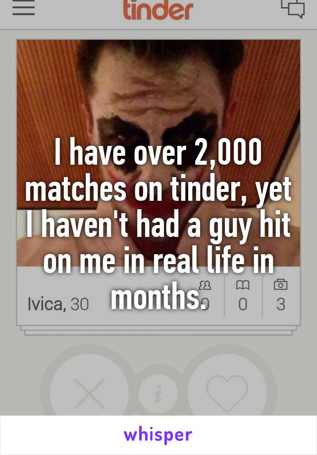 I have over 2,000 matches on tinder, yet I haven't had a guy hit on me in real life in months.