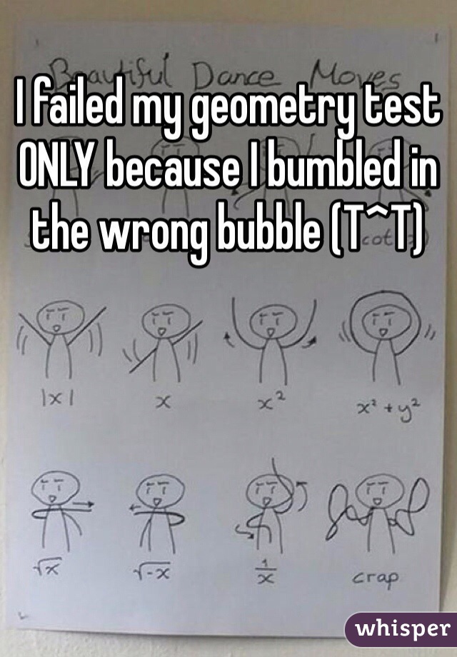I failed my geometry test ONLY because I bumbled in the wrong bubble (T^T)