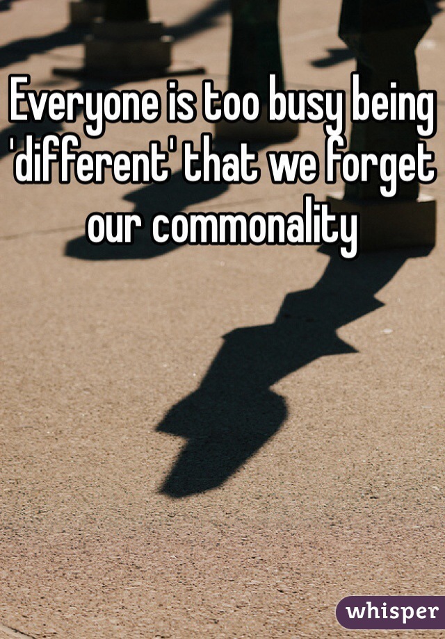 Everyone is too busy being 'different' that we forget our commonality 