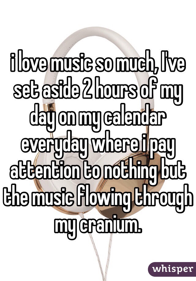 i love music so much, I've set aside 2 hours of my day on my calendar everyday where i pay attention to nothing but the music flowing through my cranium. 