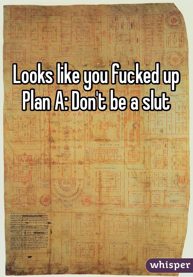 Looks like you fucked up Plan A: Don't be a slut