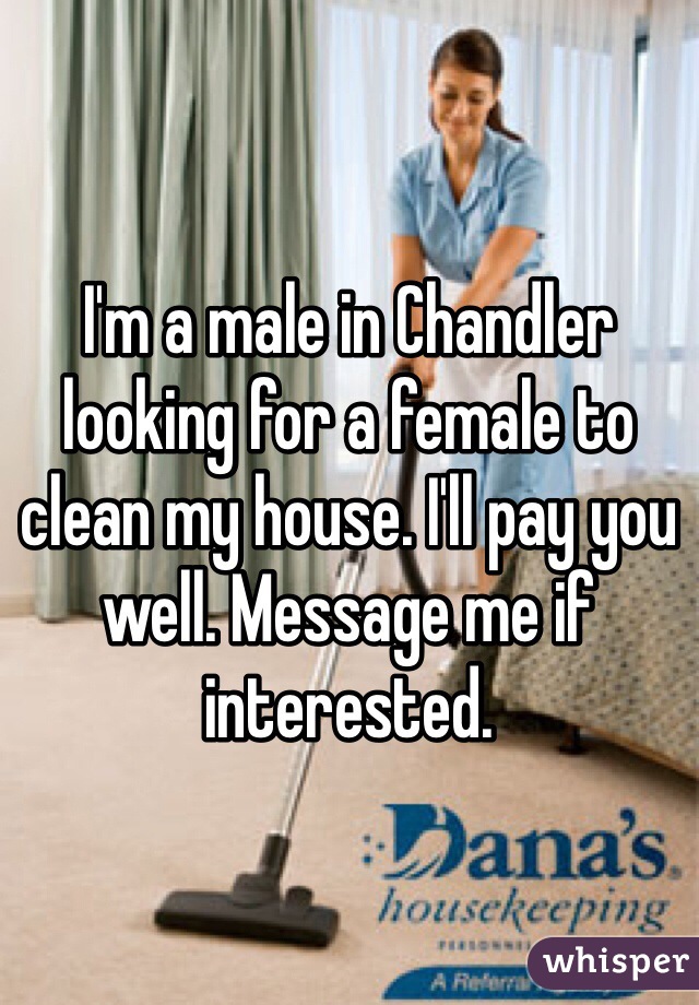 I'm a male in Chandler looking for a female to clean my house. I'll pay you well. Message me if interested. 