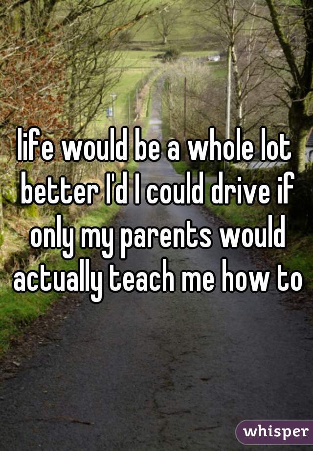 life would be a whole lot better I'd I could drive if only my parents would actually teach me how to