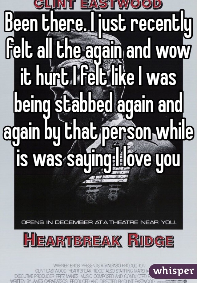 Been there. I just recently felt all the again and wow it hurt I felt like I was being stabbed again and again by that person while is was saying I love you 