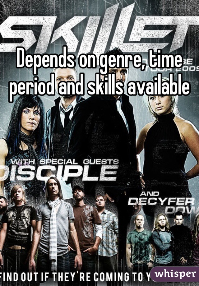 Depends on genre, time period and skills available 