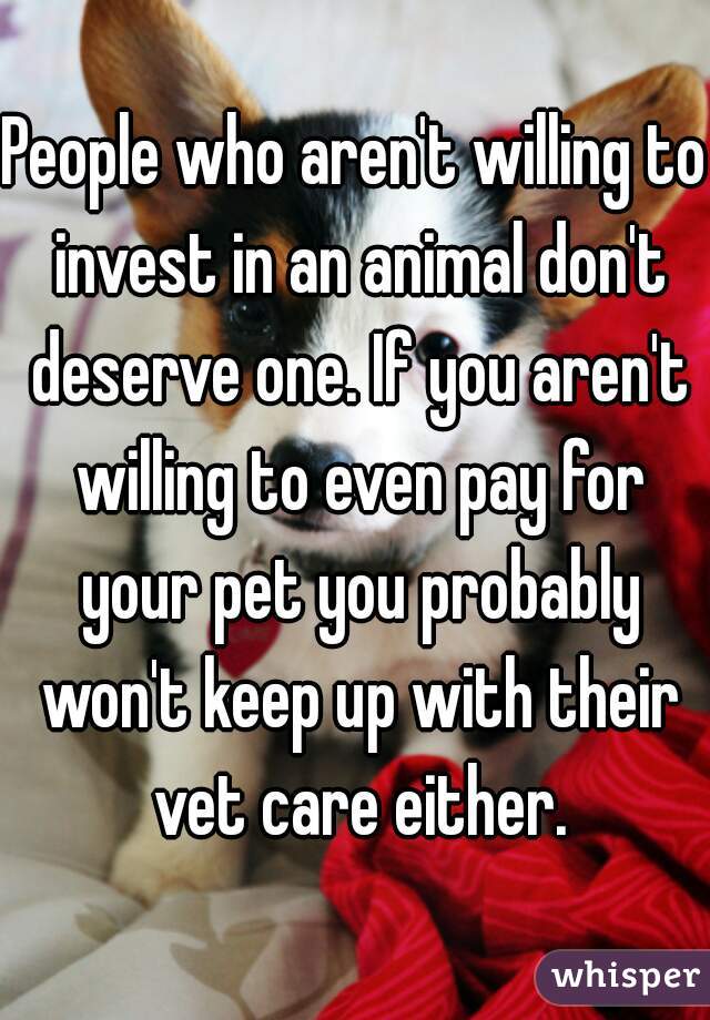 People who aren't willing to invest in an animal don't deserve one. If you aren't willing to even pay for your pet you probably won't keep up with their vet care either.