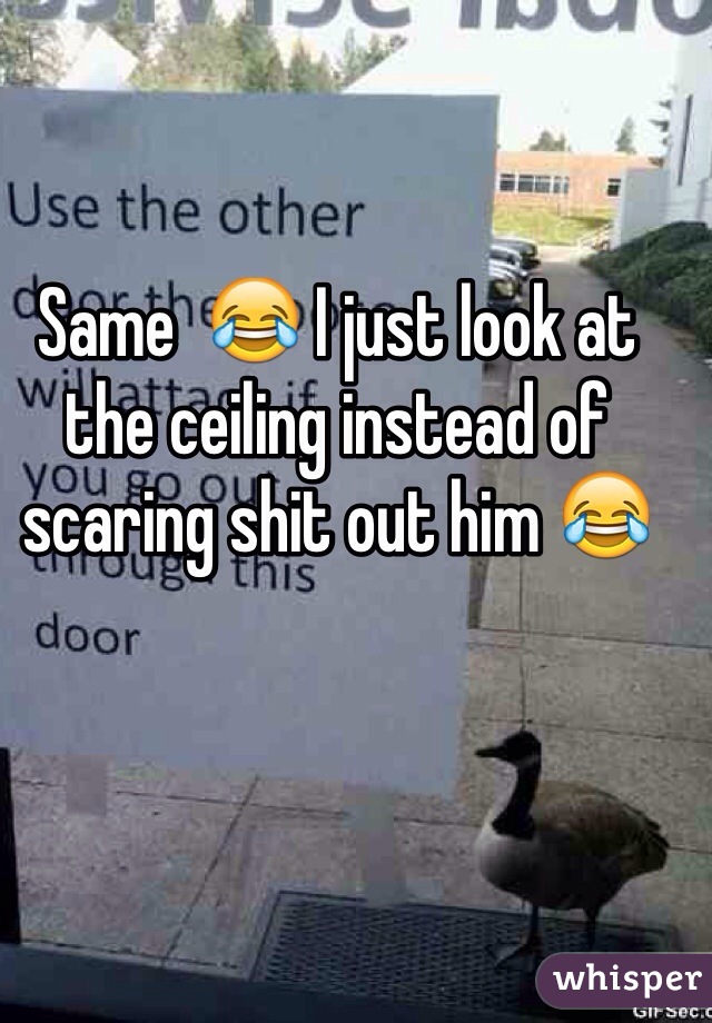 Same  😂 I just look at the ceiling instead of scaring shit out him 😂