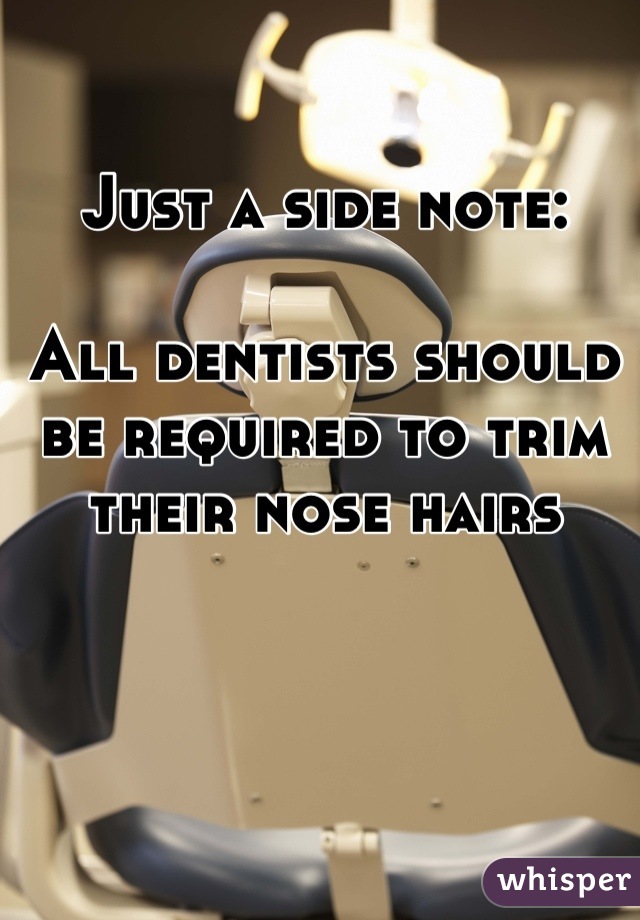 Just a side note: 

All dentists should be required to trim their nose hairs