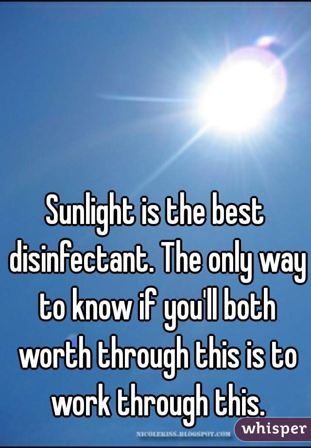 Sunlight is the best disinfectant. The only way to know if you'll both worth through this is to work through this.