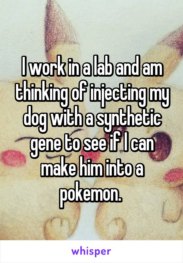 I work in a lab and am thinking of injecting my dog with a synthetic gene to see if I can make him into a pokemon. 