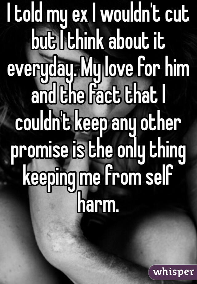 I told my ex I wouldn't cut but I think about it everyday. My love for him and the fact that I couldn't keep any other promise is the only thing keeping me from self harm. 