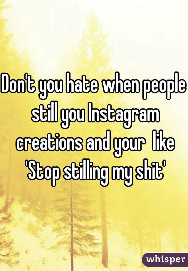 Don't you hate when people still you Instagram creations and your  like
       'Stop stilling my shit'      