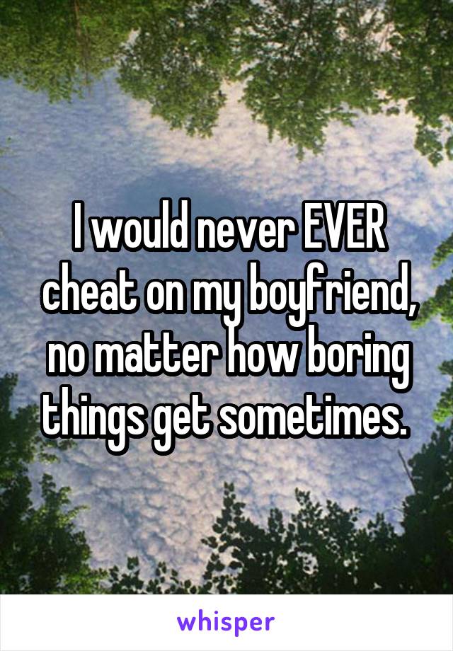 I would never EVER cheat on my boyfriend, no matter how boring things get sometimes. 