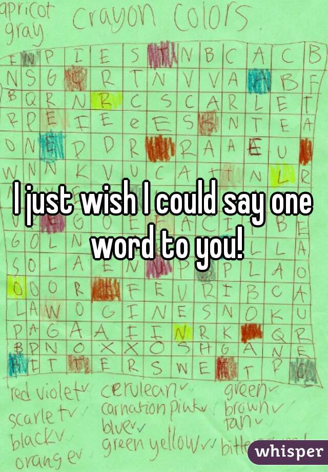 I just wish I could say one word to you!