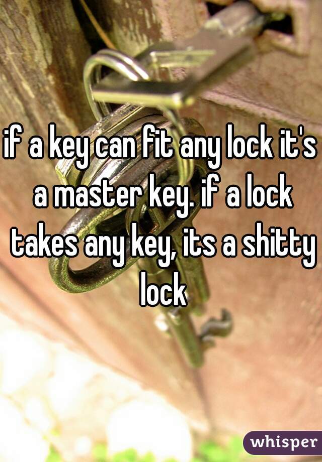 if a key can fit any lock it's a master key. if a lock takes any key, its a shitty lock