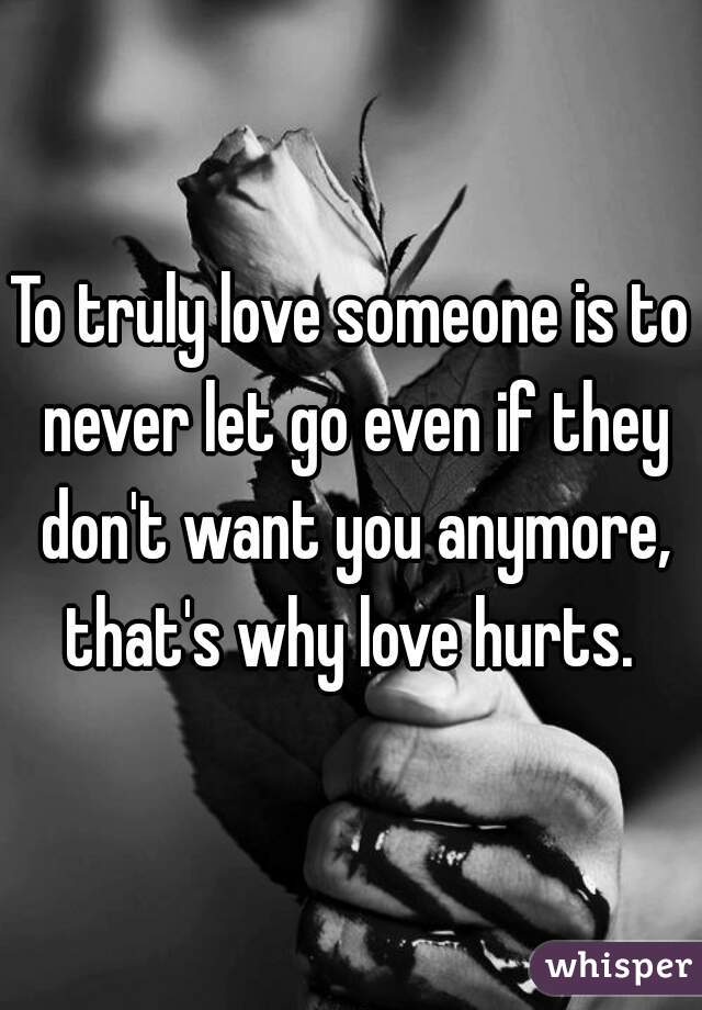 To truly love someone is to never let go even if they don't want you anymore, that's why love hurts. 