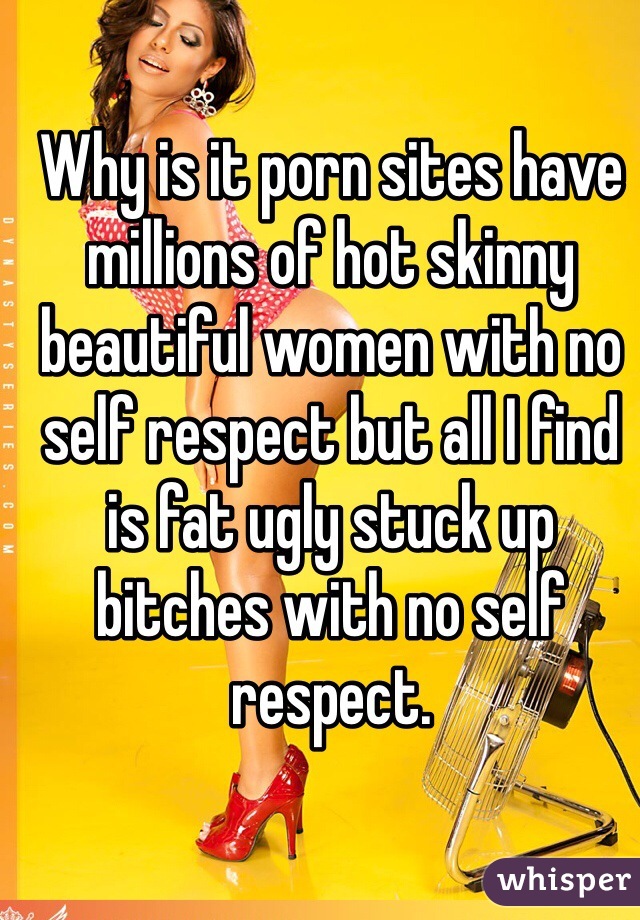 Why is it porn sites have millions of hot skinny beautiful women with no self respect but all I find is fat ugly stuck up bitches with no self respect. 
