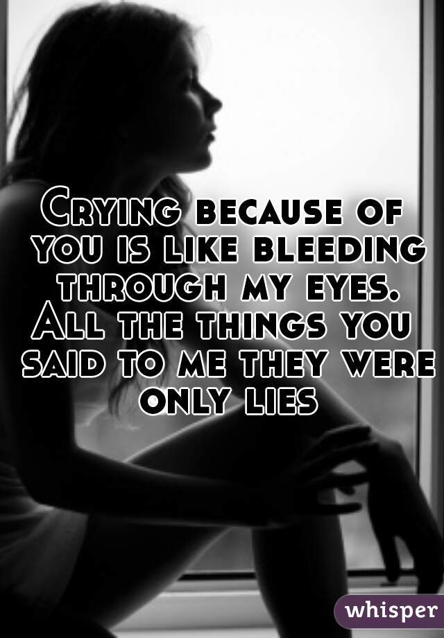 Crying because of you is like bleeding through my eyes.
All the things you said to me they were only lies
