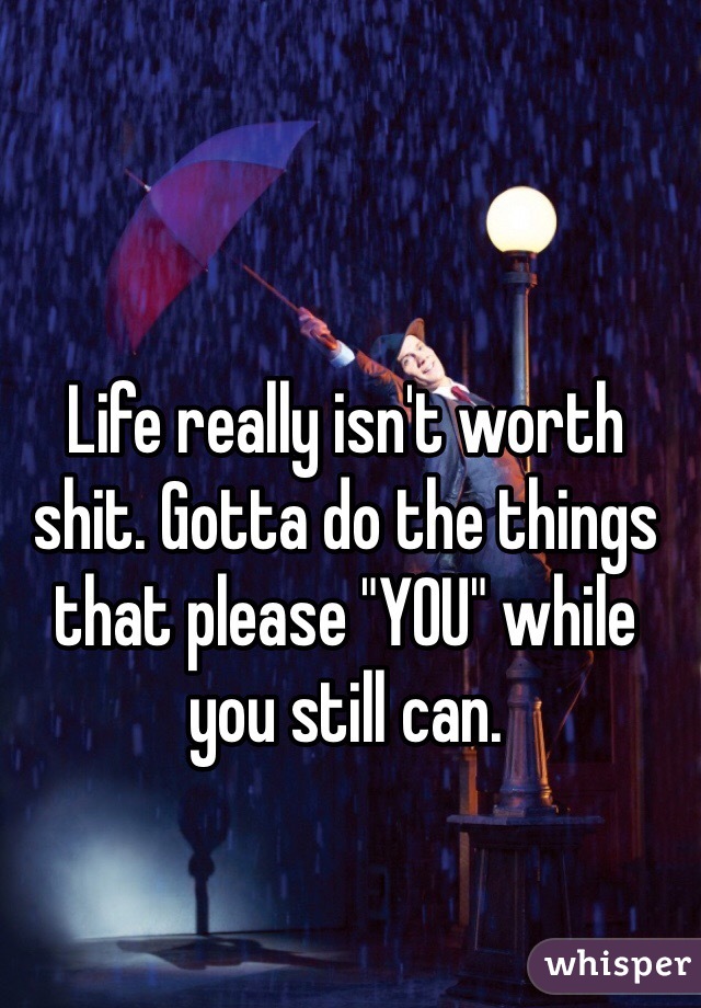 Life really isn't worth shit. Gotta do the things that please "YOU" while you still can.