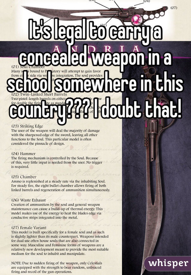 It's legal to carry a concealed weapon in a school somewhere in this country??? I doubt that!