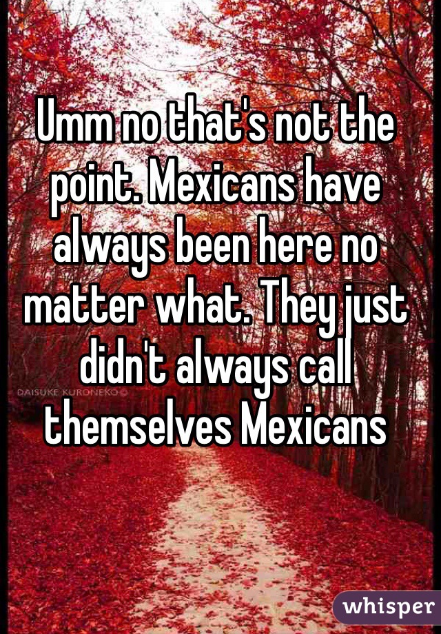 Umm no that's not the point. Mexicans have always been here no matter what. They just didn't always call themselves Mexicans 