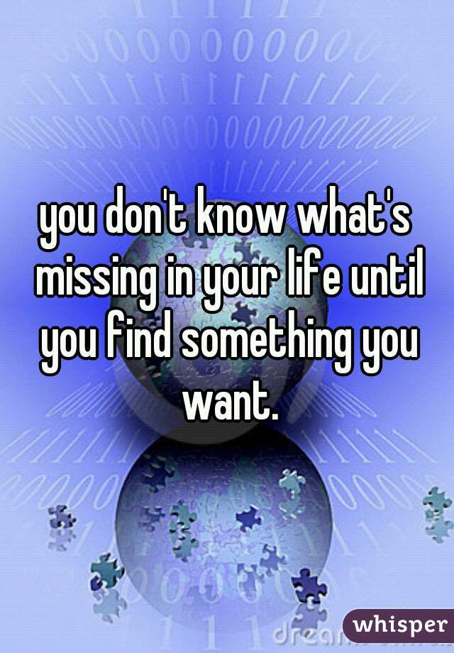 you don't know what's missing in your life until you find something you want.