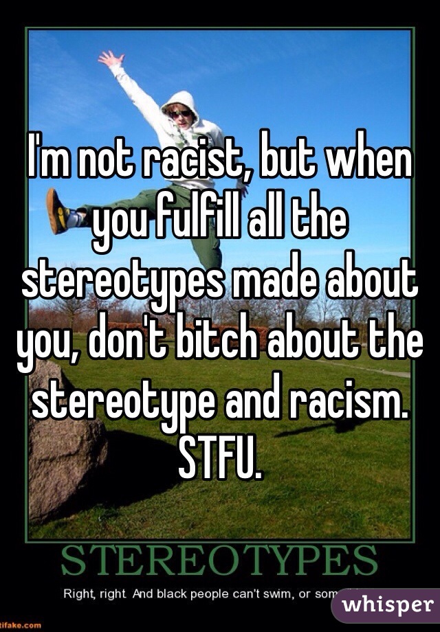 I'm not racist, but when you fulfill all the stereotypes made about you, don't bitch about the stereotype and racism. STFU.