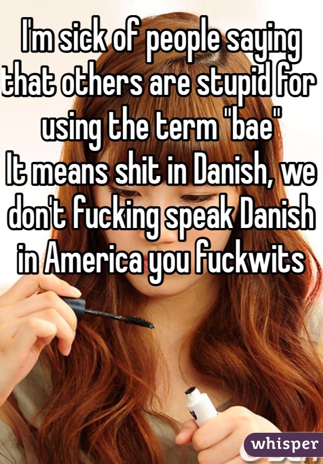 I'm sick of people saying that others are stupid for using the term "bae"
It means shit in Danish, we don't fucking speak Danish in America you fuckwits