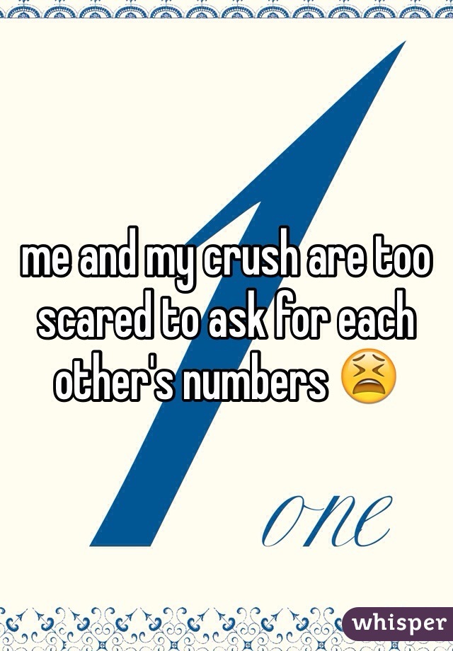 me and my crush are too scared to ask for each other's numbers 😫