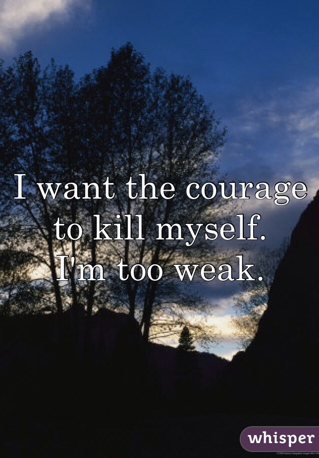 I want the courage to kill myself.
I'm too weak. 