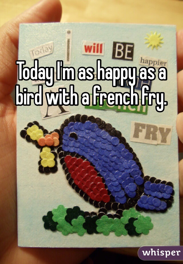 Today I'm as happy as a bird with a french fry. 