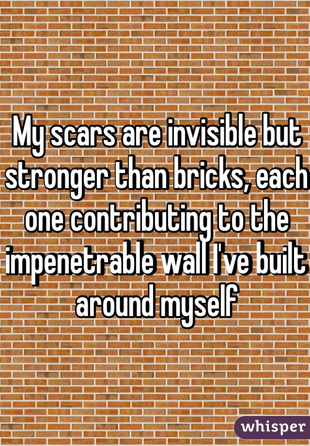 My scars are invisible but stronger than bricks, each one contributing to the impenetrable wall I've built around myself  