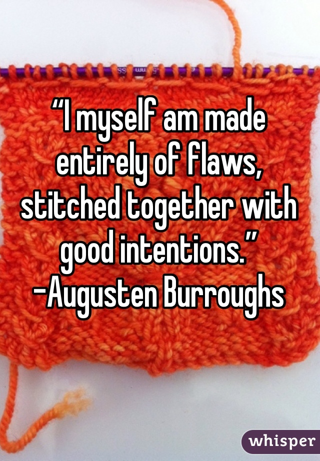 “I myself am made entirely of flaws, stitched together with good intentions.”
-Augusten Burroughs