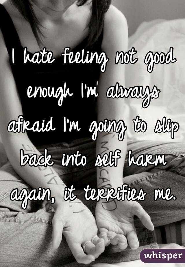 I hate feeling not good enough I'm always afraid I'm going to slip back into self harm again, it terrifies me. 