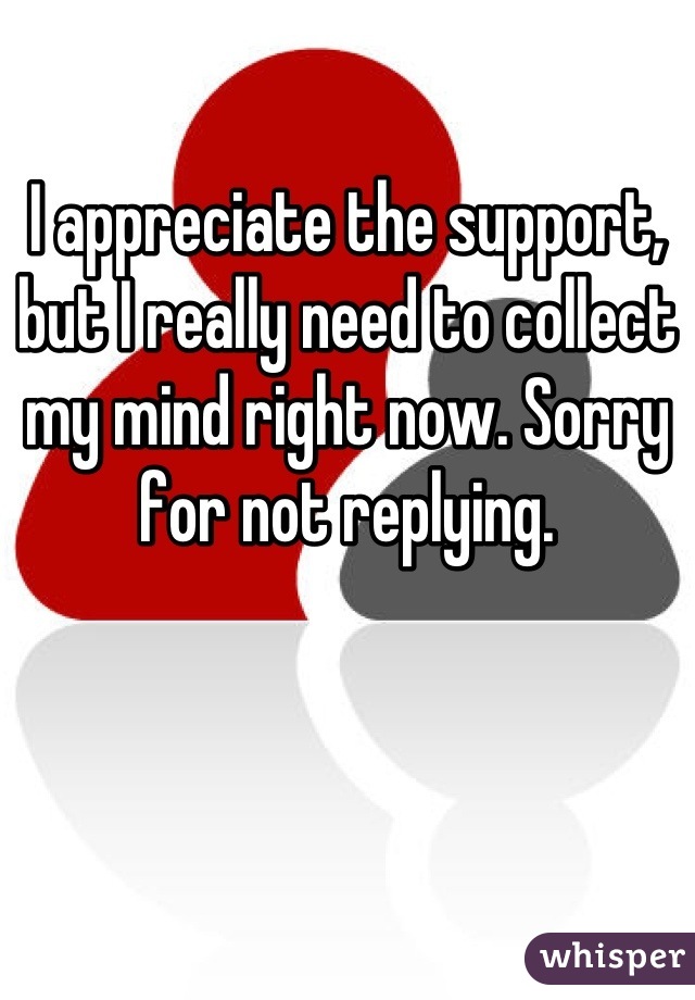 I appreciate the support, but I really need to collect my mind right now. Sorry for not replying.