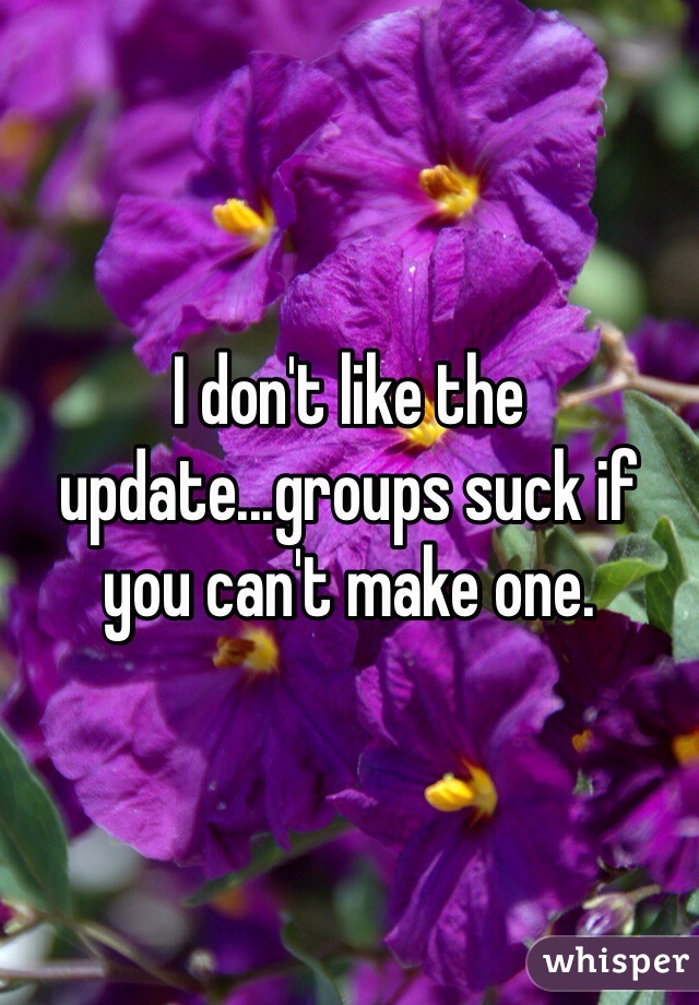 I don't like the update...groups suck if you can't make one. 
