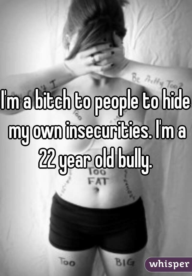 I'm a bitch to people to hide my own insecurities. I'm a 22 year old bully. 