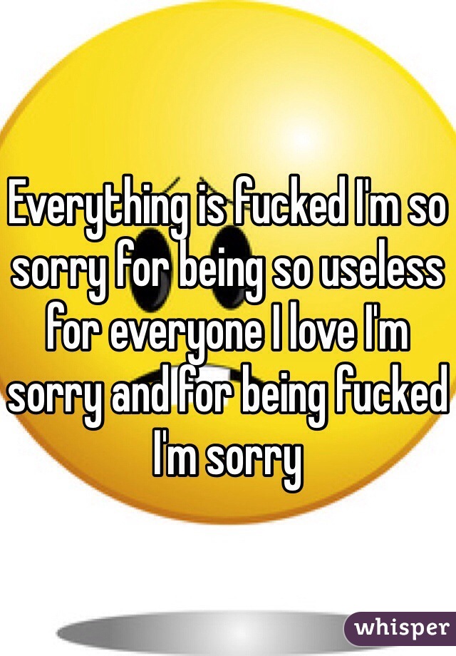 Everything is fucked I'm so sorry for being so useless for everyone I love I'm sorry and for being fucked I'm sorry 