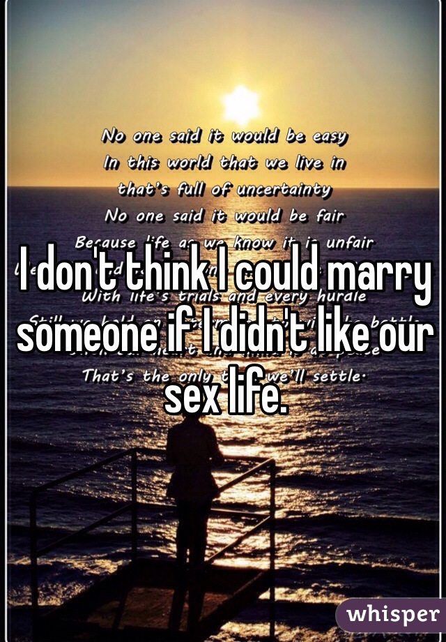 I don't think I could marry someone if I didn't like our sex life. 