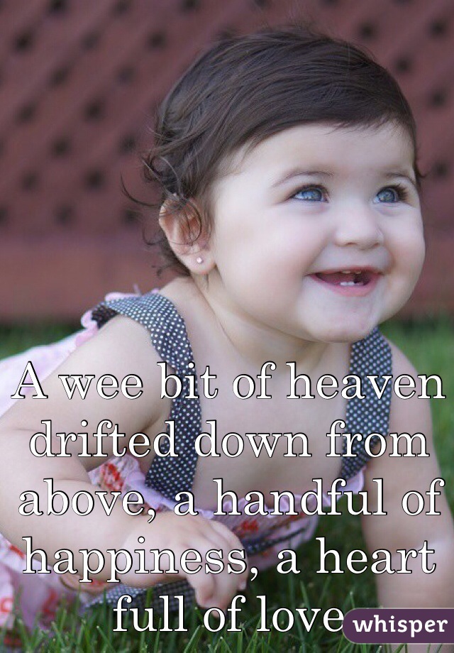 A wee bit of heaven drifted down from above, a handful of happiness, a heart full of love 