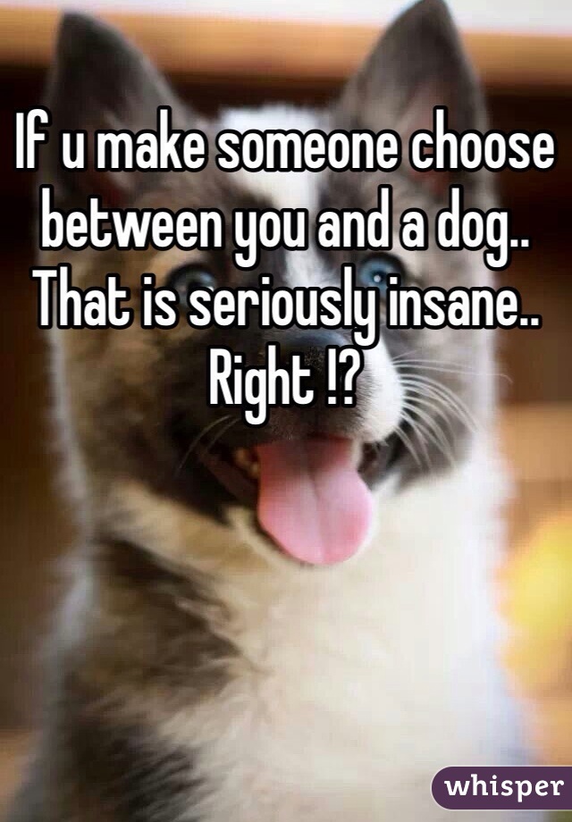 If u make someone choose between you and a dog.. That is seriously insane.. Right !?