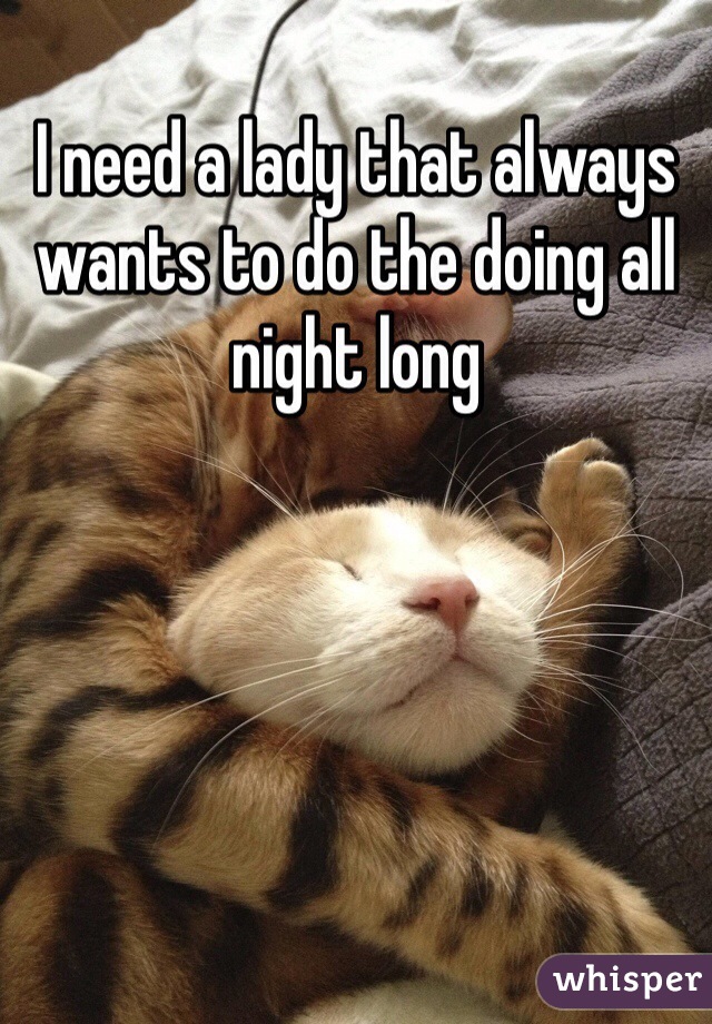 I need a lady that always wants to do the doing all night long 
