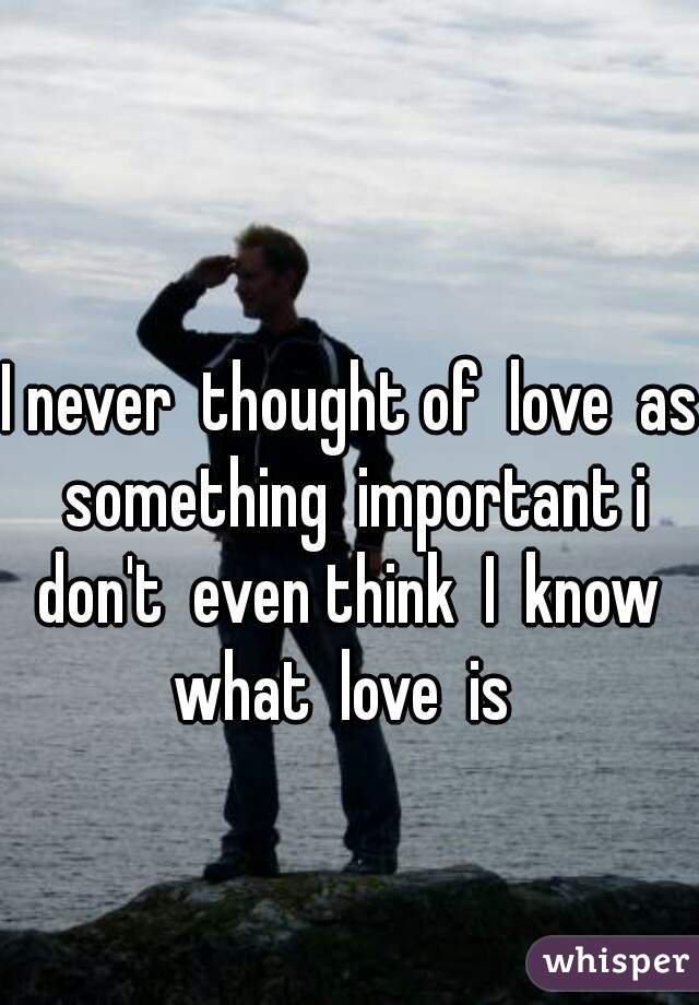 I never  thought of  love  as something  important i don't  even think  I  know  what  love  is  