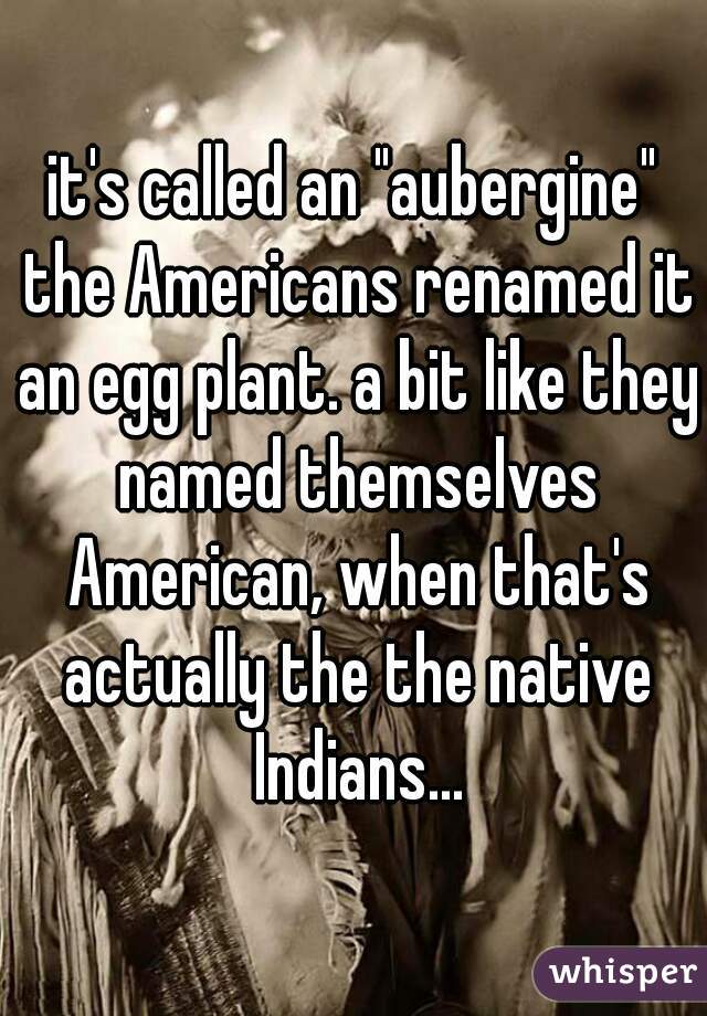 it's called an "aubergine" the Americans renamed it an egg plant. a bit like they named themselves American, when that's actually the the native Indians...