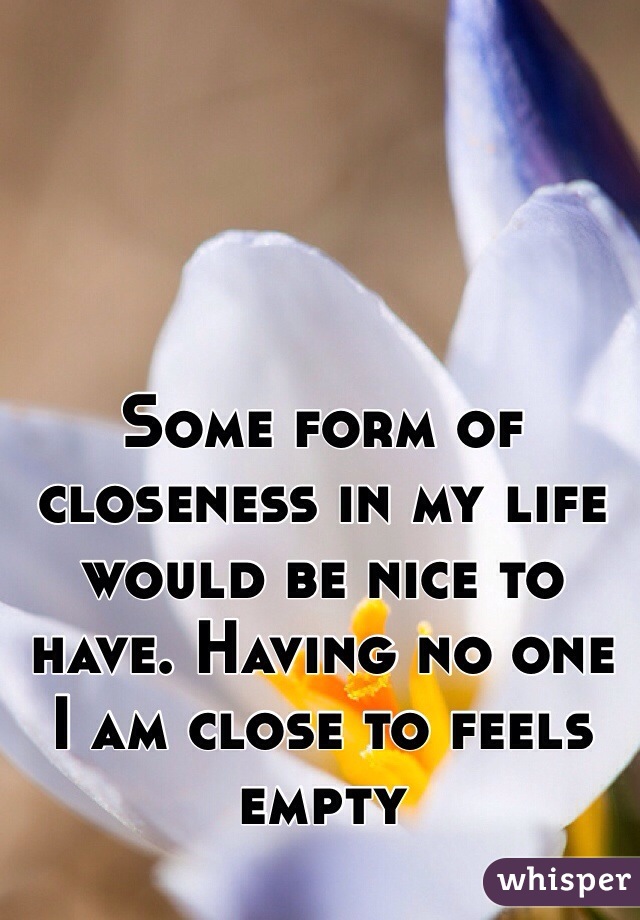 Some form of closeness in my life would be nice to have. Having no one I am close to feels empty