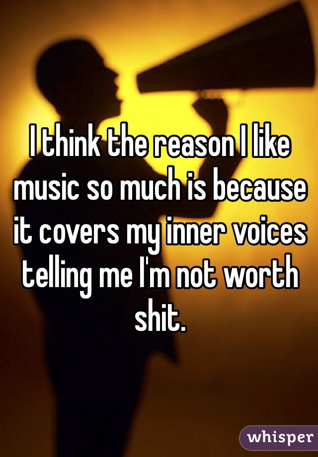 I think the reason I like music so much is because it covers my inner voices telling me I'm not worth shit.